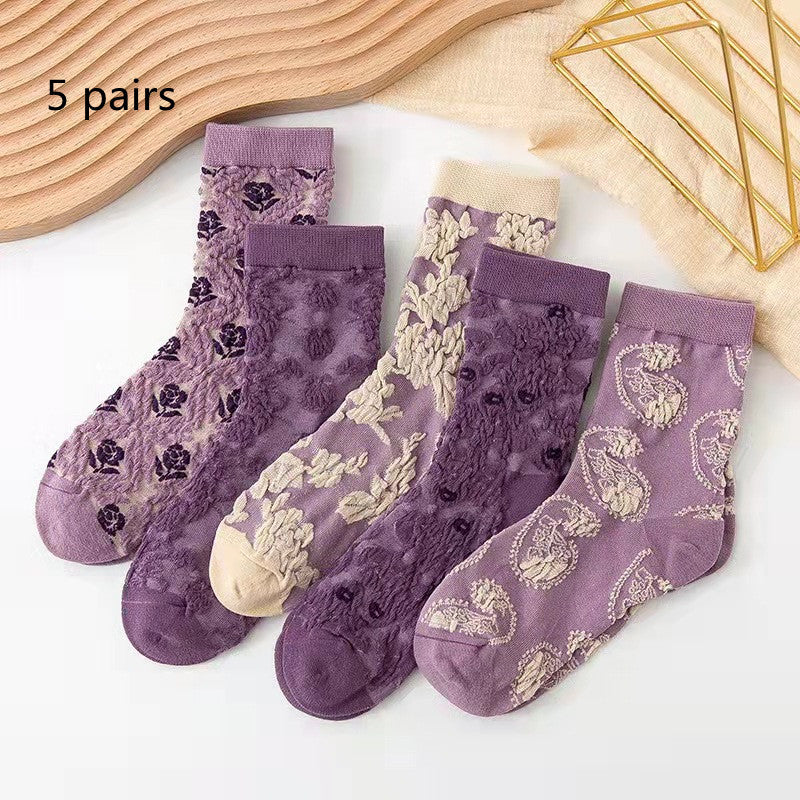 Cotton Socks Embossed Three-dimensional Small Flower Socks