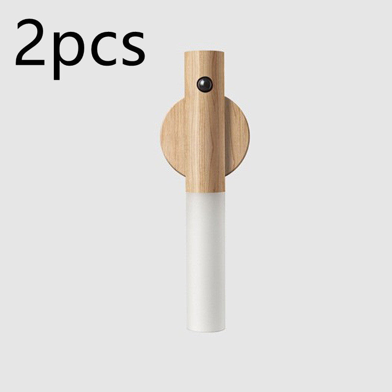 Wireless Motion Sensor Night Light – LED Wall Lamp with USB & Wood Finish