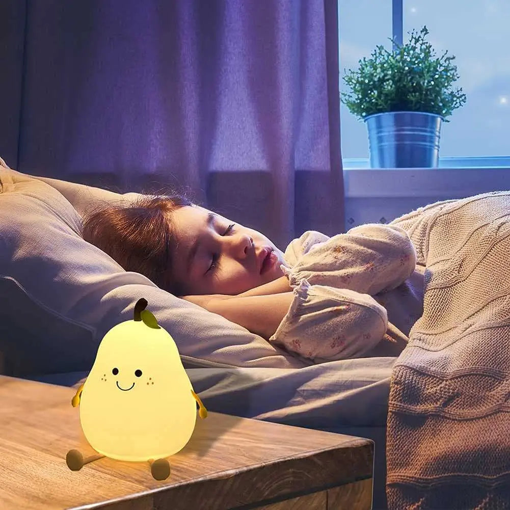 Pear-Shaped Night Light for Bedroom – USB Rechargeable Kids Lamp with 7 Colors