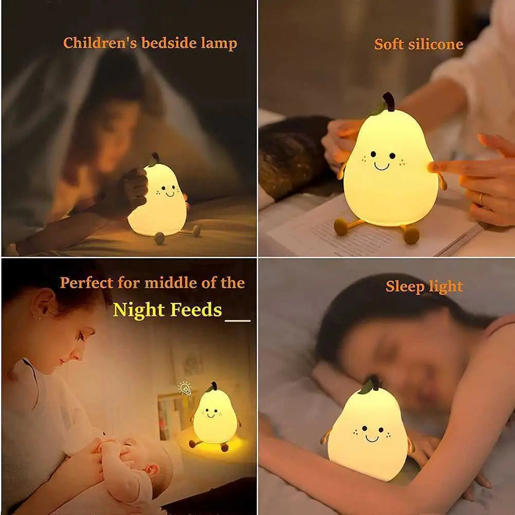 Pear-Shaped Night Light for Bedroom – USB Rechargeable Kids Lamp with 7 Colors