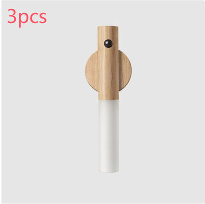Wireless Motion Sensor Night Light – LED Wall Lamp with USB & Wood Finish