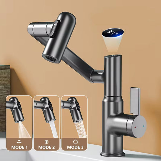 💧 Smart LED Bathroom Faucet – 360° Rotating Basin Tap with Hot/Cold Mixer & Multi-Stream Sprayer