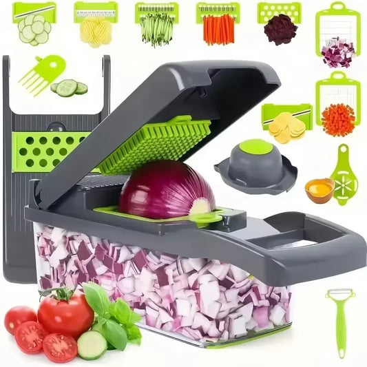 Multifunctional 14-in-1 Vegetable Cutter – Slicer, Dicer & Grater for Kitchen