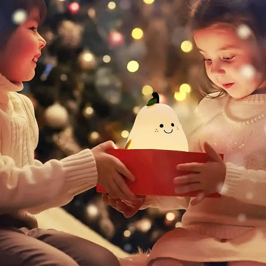 Pear-Shaped Night Light for Bedroom – USB Rechargeable Kids Lamp with 7 Colors
